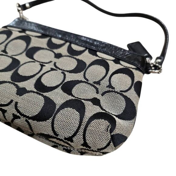 Coach Signature Womens Gray Black Canvas Leather Trim Monogram Designer Wristlet - Picture 3 of 6